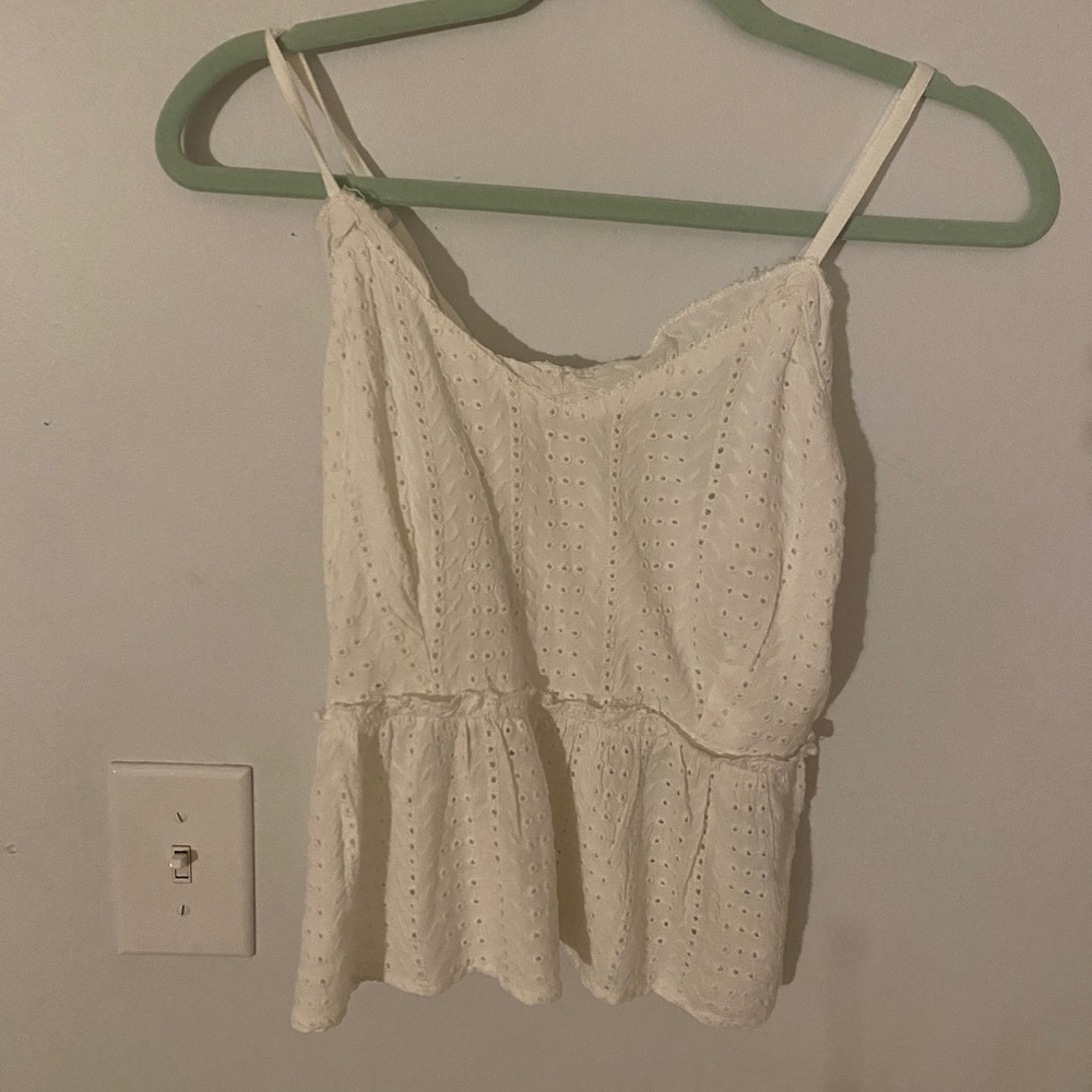 Eyelet ruffle tank
